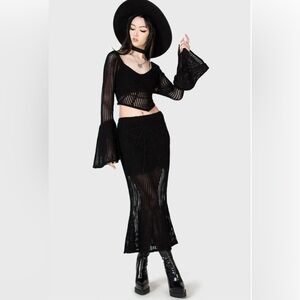 NWT Killstar Widow’s Prey Skirt — XXL, Black Gothic Knit Trumpet Midi Skirt